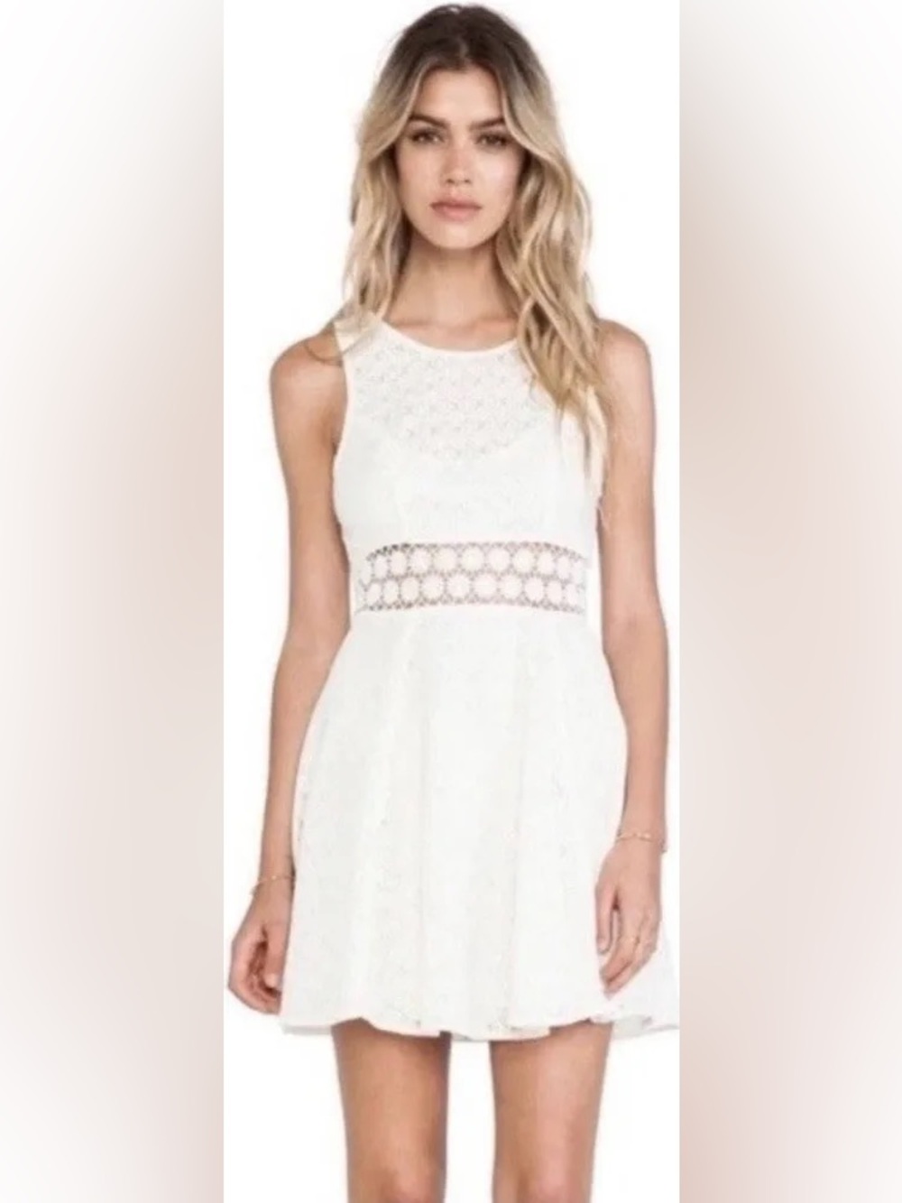 Free People Cream Lace Mini Dress with Cutout Waist